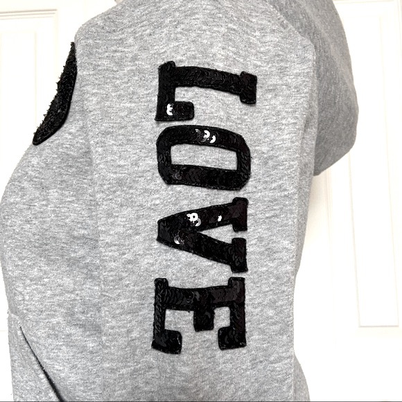 PINK Victoria’s Secret Sherpa Lined Hoodie Sweatshirt Love Pink Bling Size XS - Picture 5 of 8